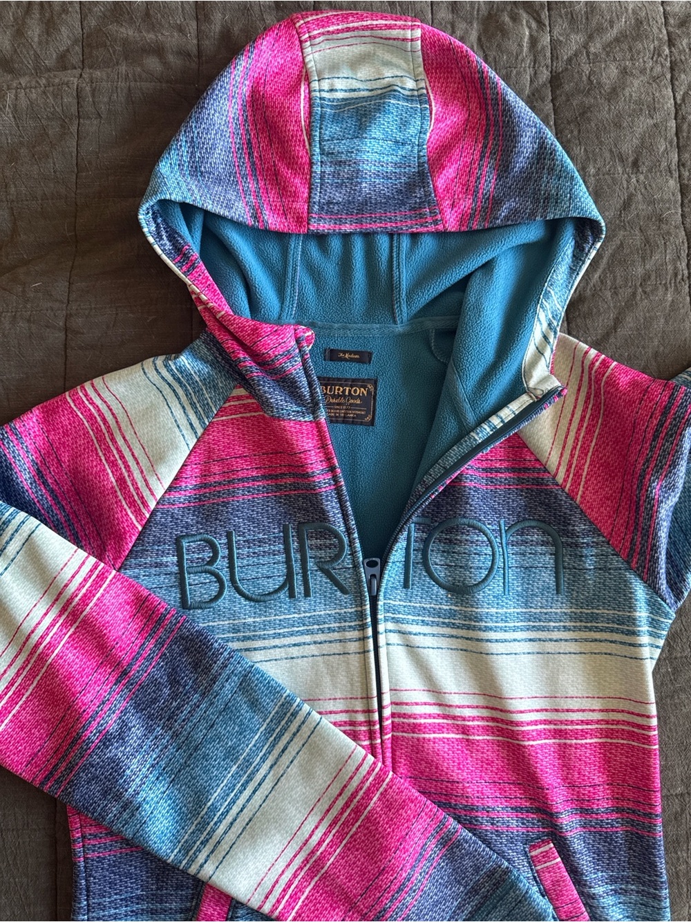 Burton Pink & Blue Striped Hooded Zip Sweatshirt